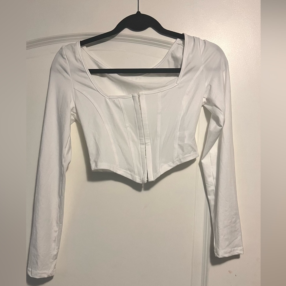 White corseted long sleeve
